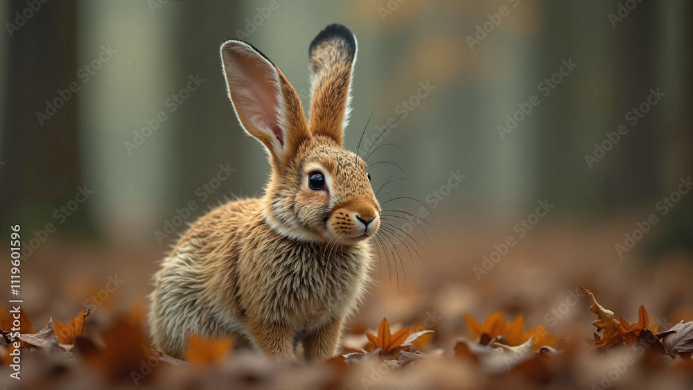 Fototapeta premium Close-up shot of the rabbit in a forest