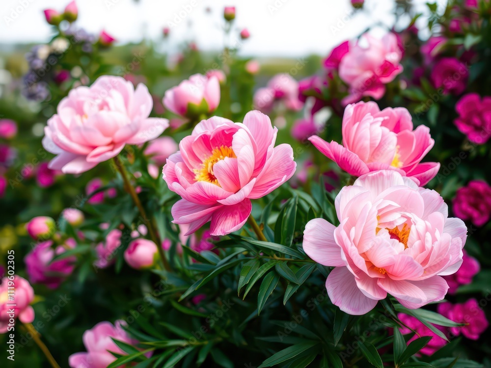 Lush and vibrant pink peony flowers creating a stunning botanical background, pink, peony Lush and vibrant pink peony flowers creating a stunning botanical background, pink, peony