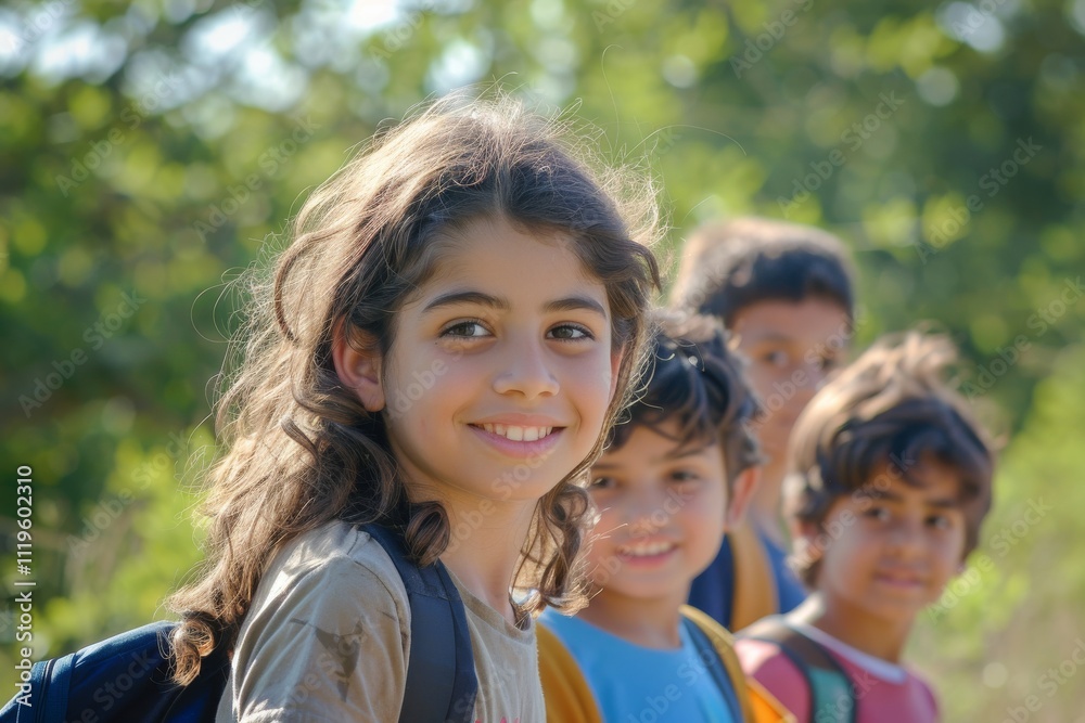 Portrait of a happy schoolgirl with her classmates in the background Portrait of a happy schoolgirl with her classmates in the background