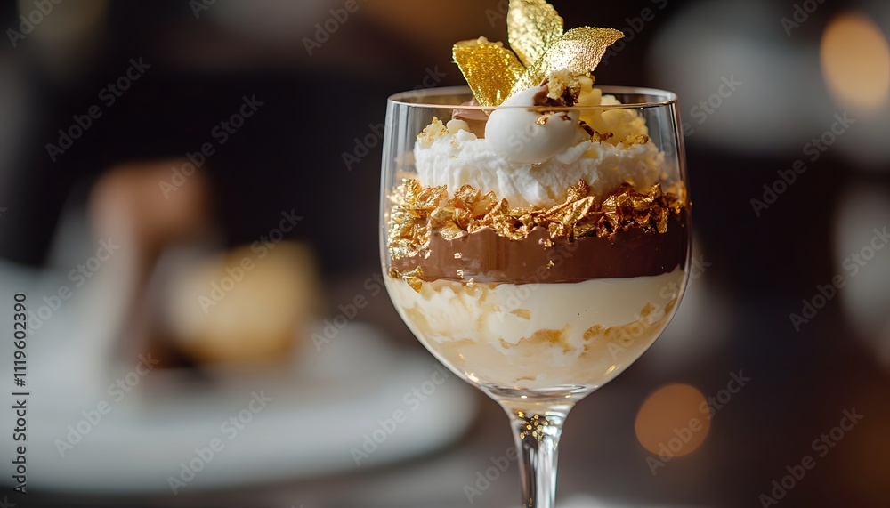 Indulge in a luxurious dessert featuring layers of rich chocolate, creamy mousse, and crunchy toppings, elegantly presented in a glass. Perfect for any special occasion. Indulge in a luxurious dessert featuring layers of rich chocolate, creamy mousse, and crunchy toppings, elegantly presented in a glass. Perfect for any special occasion.
