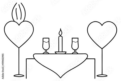 Valentine’s Day Candlelit Dinner Line Art.