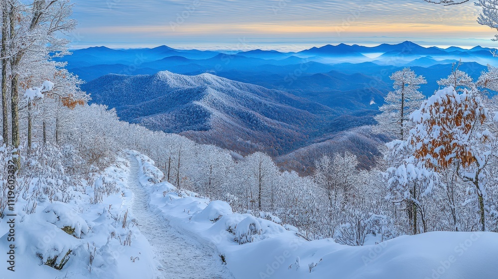 Snowcovered mountain ridges with a winding trail, crisp air and blue sky providing a refreshing view focus on, winter adventure, surreal, Multilayer, high trail backdrop Snowcovered mountain ridges with a winding trail, crisp air and blue sky providing a refreshing view focus on, winter adventure, surreal, Multilayer, high trail backdrop