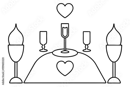 Valentine’s Day Candlelit Dinner Line Art.