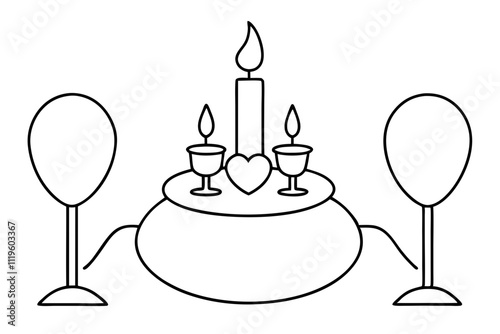 Valentine’s Day Candlelit Dinner Line Art.