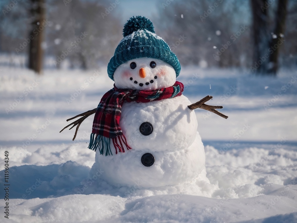 Obraz premium Snowman surrounded by snow