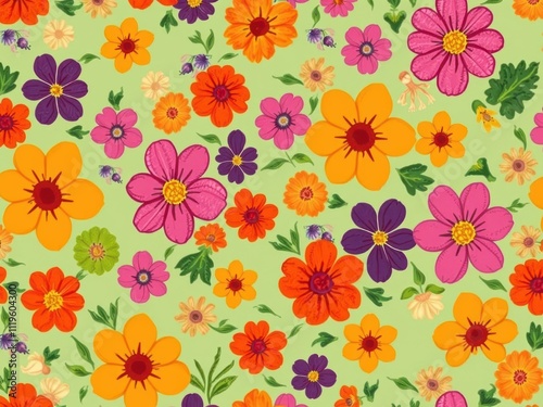Wallpaper Mural Seamless pattern featuring vibrant abstract flowers in a variety of colors, decor, fashion Torontodigital.ca