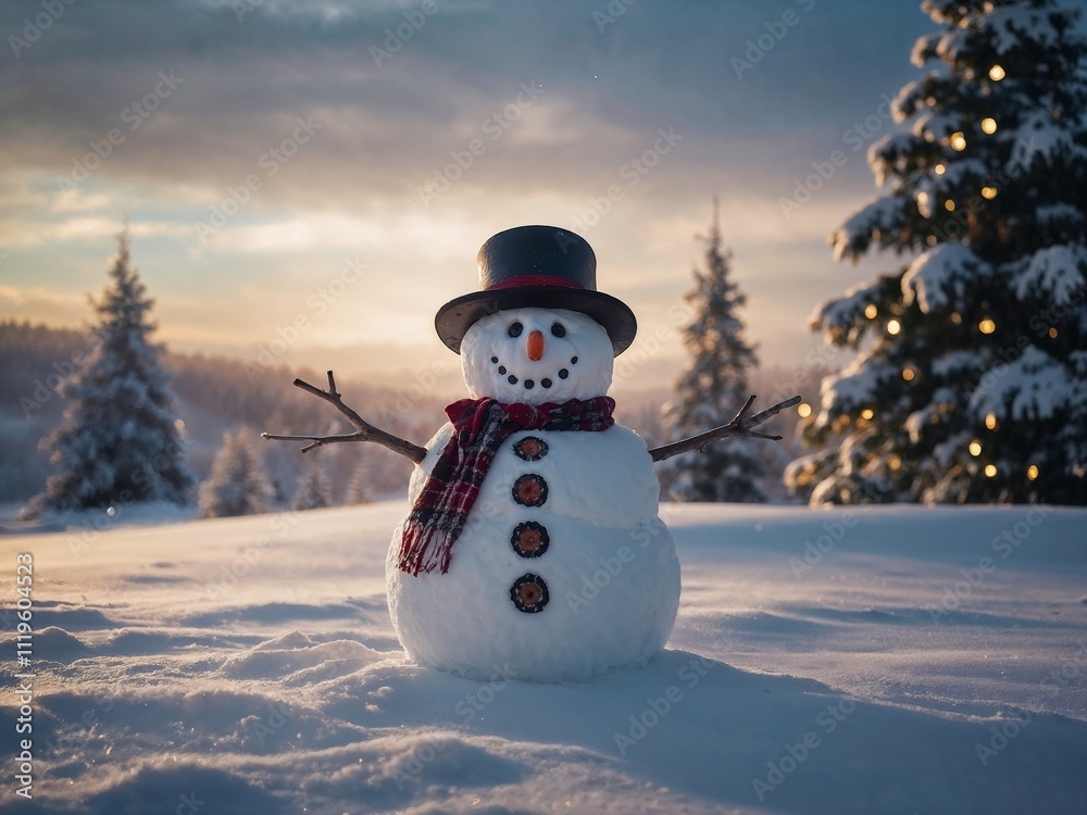 Obraz premium Snowman surrounded by snow