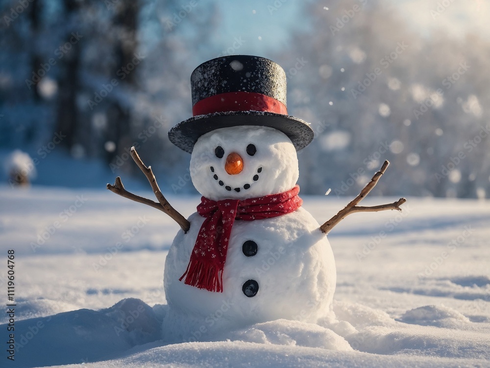 Obraz premium Snowman surrounded by snow