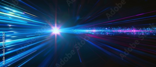 A burst of brilliant colors streams across a dark canvas, creating dazzling light trails that suggest speed and technological innovation.