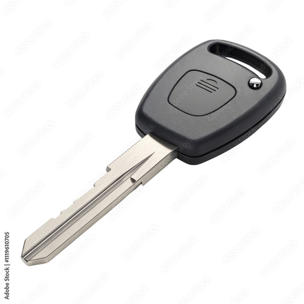 Close-up of a Simple Metallic Car Key Isolated on White Background Close-up of a Simple Metallic Car Key Isolated on White Background