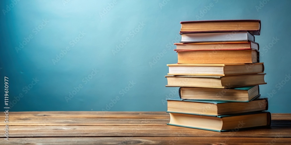Education concept with stack of books on a table, education, learning, studying, reading, knowledge, academic Education concept with stack of books on a table, education, learning, studying, reading, knowledge, academic