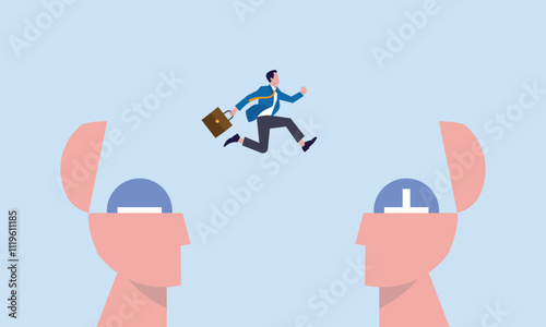 Businessman change their attitude from negative to positive. business concept