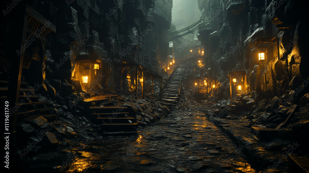 Obraz premium Coal mining Old machinery industry