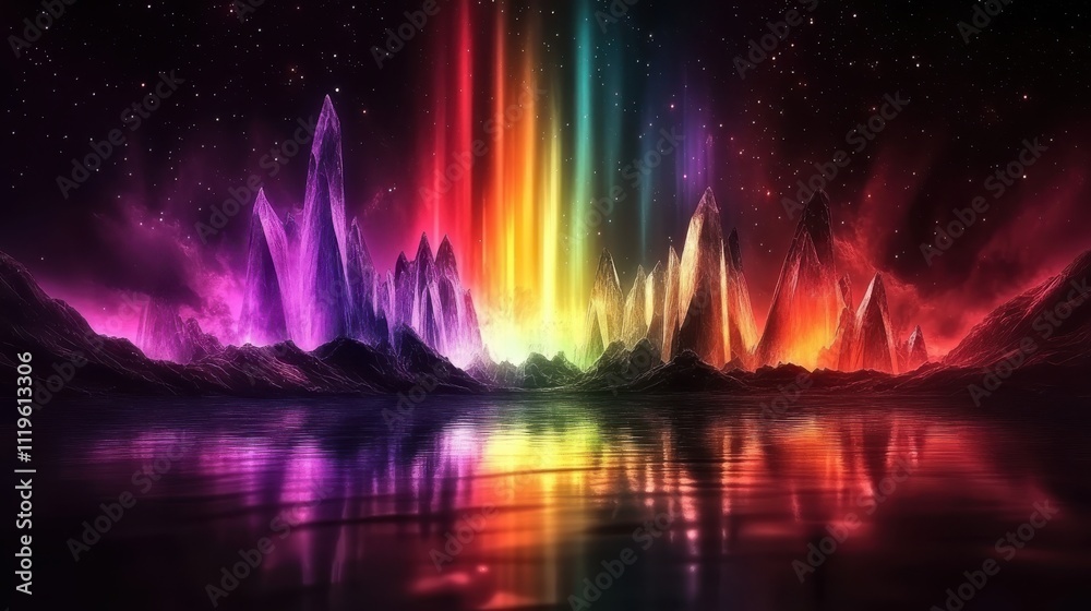 Majestic crystal castle on a snowy peak, reflecting colors of the aurora in a surreal winter landscape focus on, icy magic, vibrant, Multilayer, snowcapped mountain backdrop Majestic crystal castle on a snowy peak, reflecting colors of the aurora in a surreal winter landscape focus on, icy magic, vibrant, Multilayer, snowcapped mountain backdrop