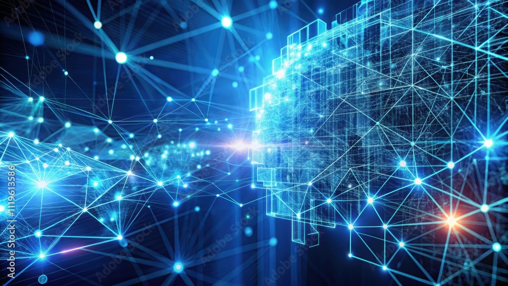 Fototapeta premium Abstract render of artificial intelligence technology background with wireframes and particles