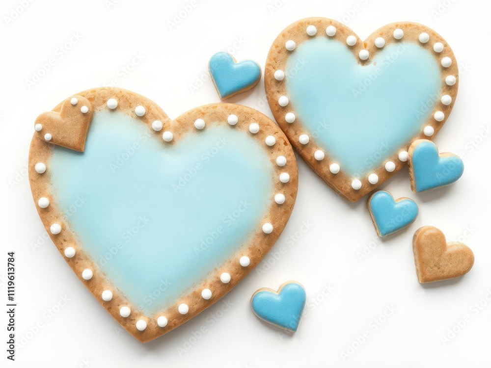 Blue and white empty gingerbread heart cookie isolated on white background, empty, holiday Blue and white empty gingerbread heart cookie isolated on white background, empty, holiday