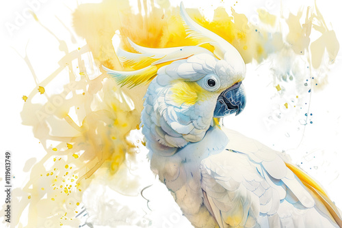 Beautiful Watercolor Painting of a Sulphur-Crested Cockatoo Perfect for Nature Lovers and Art Enthusiasts photo