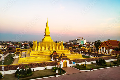 Pha That Luang is a gold-covered large Buddhist stupa and be most important national monument in Laos and a national symbol. Vientiane, Laos. photo