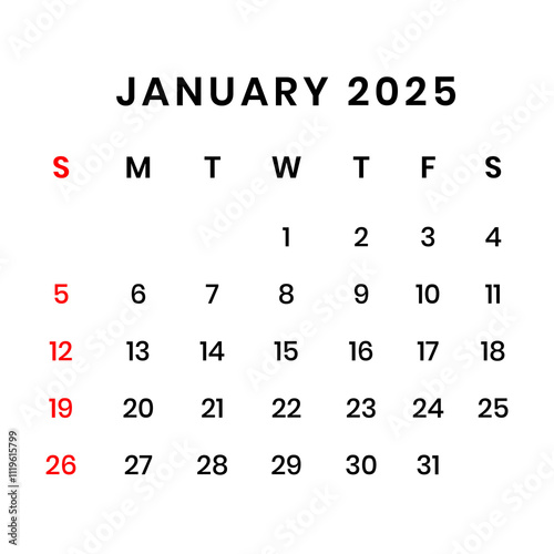 Januari 2025 Calendar png transparent background
 photo