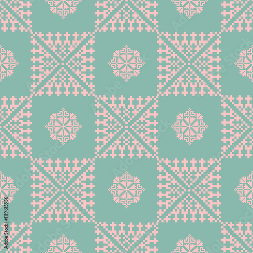 Art Abstract with Pixel Art Designs. Traditional Cross Stitch needlework. Geometric Ethnic Pattern, Embroidery, Textile Ornamental, Fabric, Hand Stitch Pattern, Cultural Stitching Pixel Art