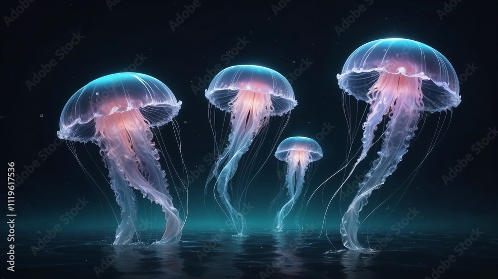 Naklejka premium glowing jellyfish underwater