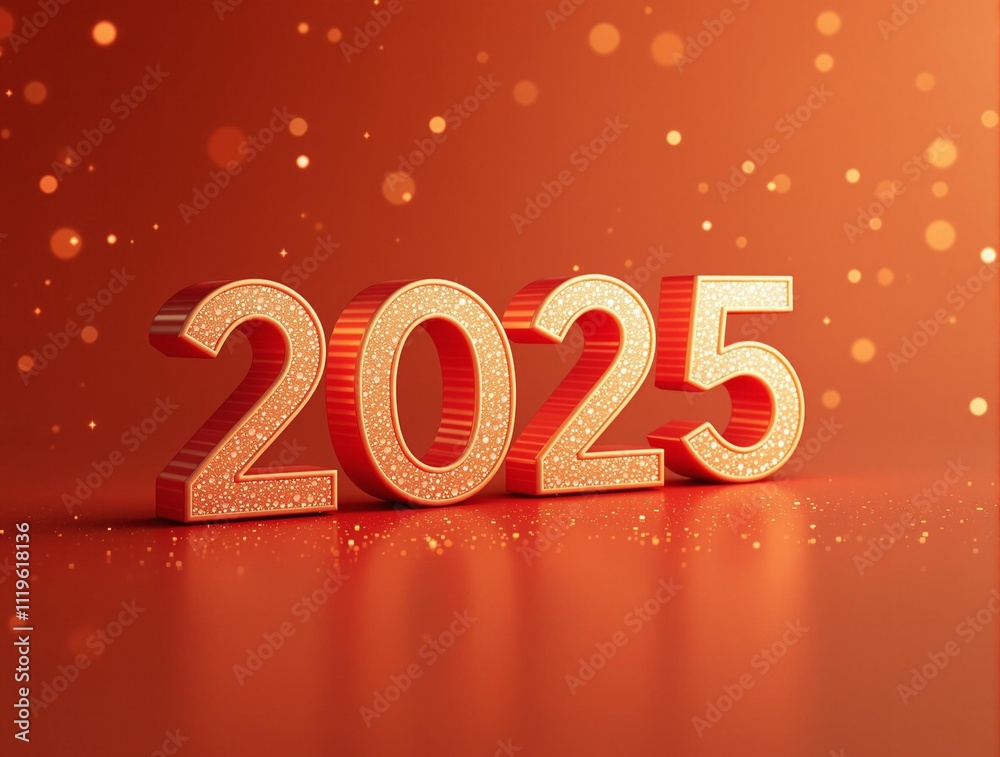 Orange Background - Happy New Year 2025 text Celebration