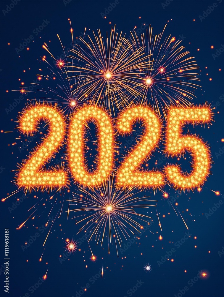 Vibrant Orange Fireworks on a Blue Background. Happy New Year 2025 Celebration and Enjoyment Vibrant Orange Fireworks on a Blue Background. Happy New Year 2025 Celebration and Enjoyment