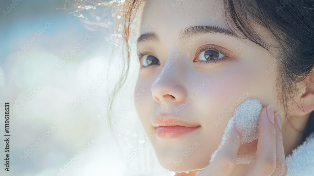 メイクをする若い女の子 メイクをする若い女の子