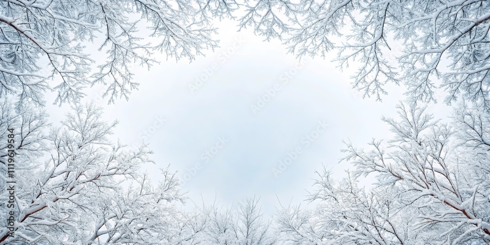 Obraz premium Winter Wonderland Snow-Covered Branches Frame a Serene Sky