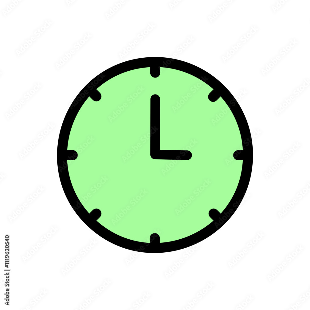 Clock Icon Vector. Flat design style time watch in green and black colors. Clock Icon Vector. Flat design style time watch in green and black colors.