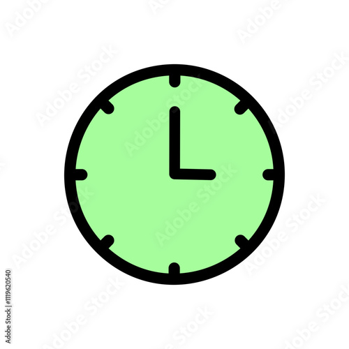 Clock Icon Vector. Flat design style time watch in green and black colors.