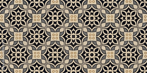 Elegant Repeating Geometric Pattern in Black, Beige, and Gray