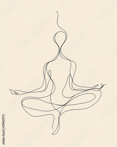 Minimalist line art illustration of a person in a meditative yoga pose.