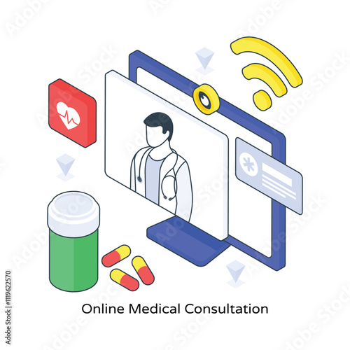 Online Medical Consultation isometric Colored illustration. EPS File stock illustration