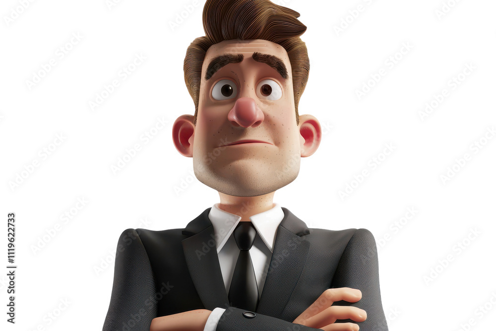 Confident Cartoon Businessman in 3D Render: Perfect for Corporate Concepts and Creative Projects Confident Cartoon Businessman in 3D Render: Perfect for Corporate Concepts and Creative Projects