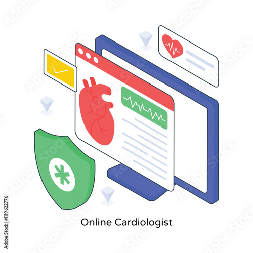 Online Cardiologist isometric Colored illustration. EPS File stock illustration