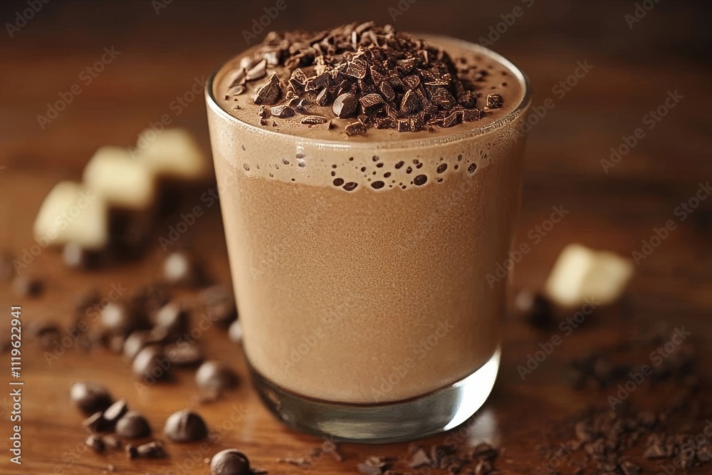 Coffee dessert in a mug. Sweet drink in a mocha mousse colored cup. Coffee with chocolate chips and milk chocolate mousse. Coffee dessert in a mug. Sweet drink in a mocha mousse colored cup. Coffee with chocolate chips and milk chocolate mousse.