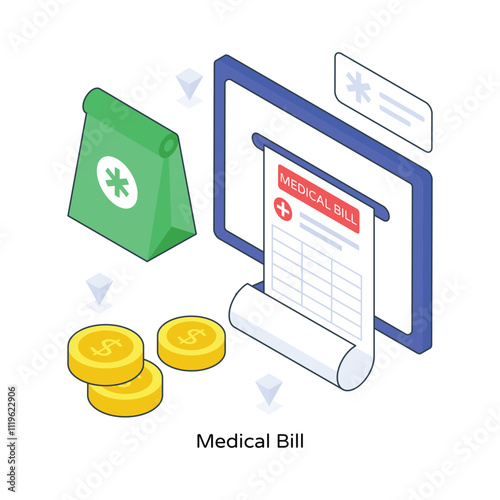 Medical Bill isometric Colored illustration. EPS File stock illustration