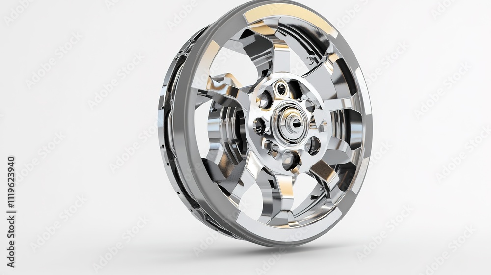 Chrome alloy wheel design, sleek on neutral backdrop Chrome alloy wheel design, sleek on neutral backdrop