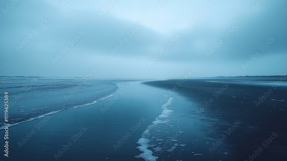 Serene coastal inlet on a misty day. Serene coastal inlet on a misty day.