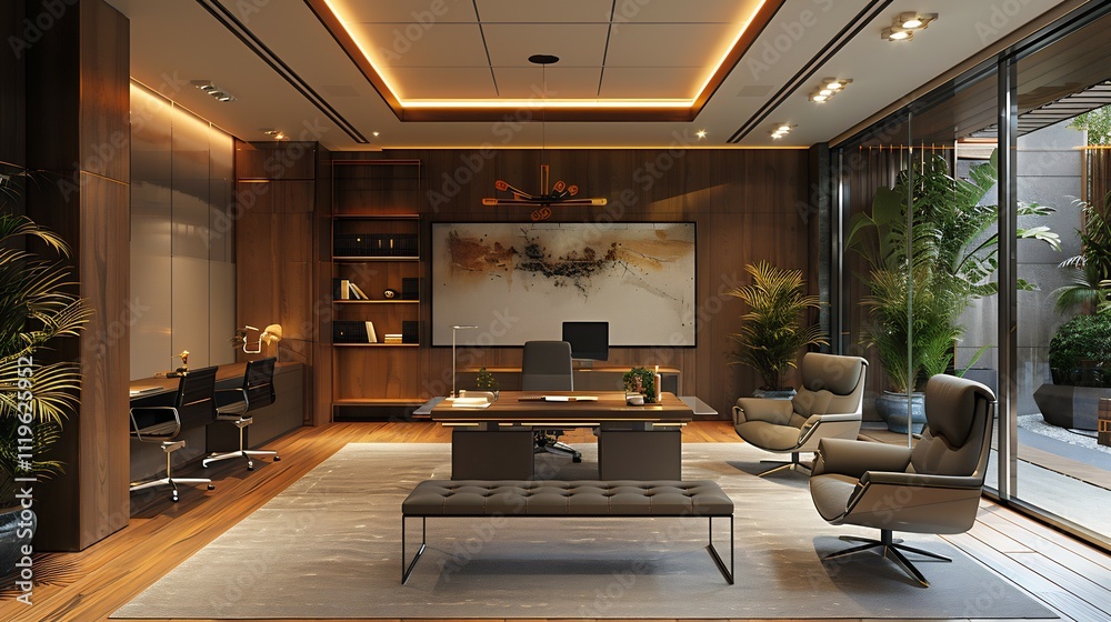 Modern openplan office design showcasing collaborative areas sleek furnishings hightech meeting spaces Modern openplan office design showcasing collaborative areas sleek furnishings hightech meeting spaces