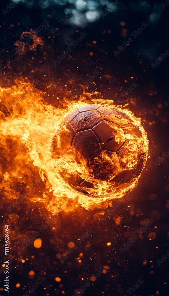 Fototapeta premium Fiery Soccer Ball A Blazing Symbol of Passion, Action, and Intensity on Black Background