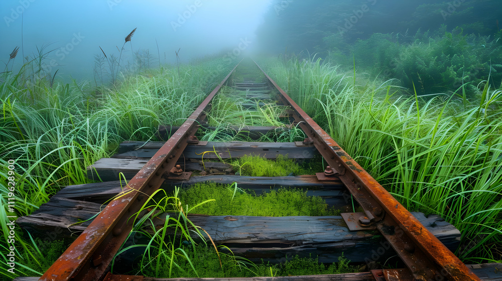 Overgrown Rusty Railroad Tracks Illustration Overgrown Rusty Railroad Tracks Illustration