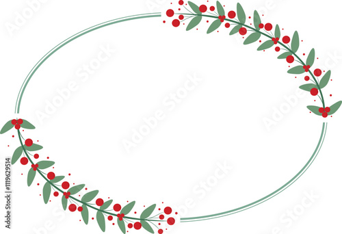 Oval Circle Frame With Red Cherry And Green Leaves