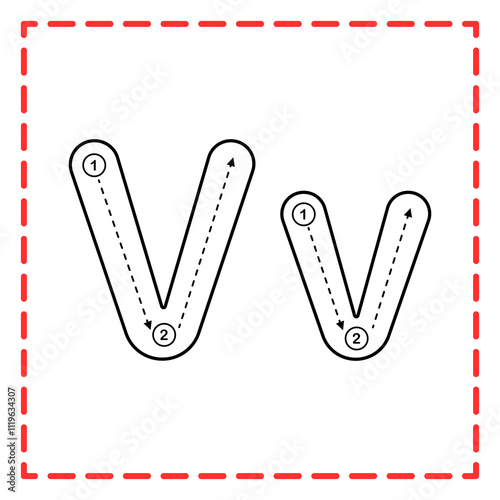 tracing alfabet v set illustration