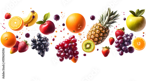 Fototapeta Naklejka Na Ścianę i Meble -  Colorful flying fruits illustration, vibrant and dynamic design