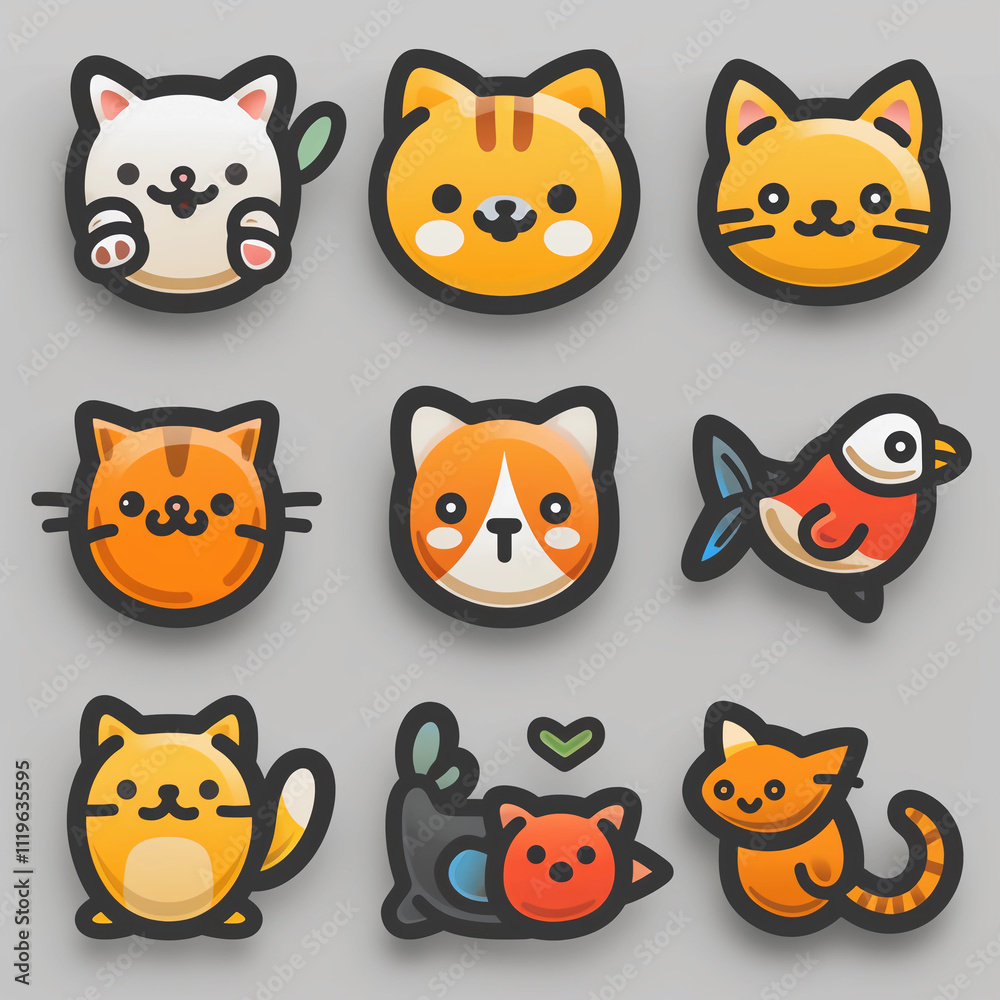 set of funny cartoon cats set of funny cartoon cats
