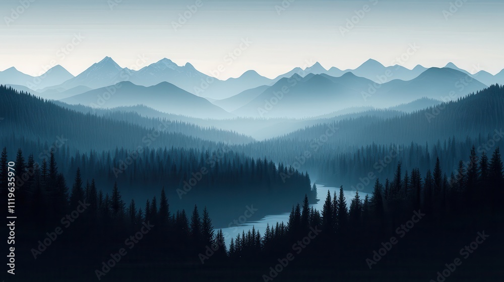 Obraz premium Majestic mountains and serene rivers aerial landscape harmony