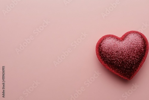 Glittering red heart decoration on a soft pink background for celebrations and events