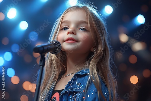 Young starlet shining on stage in vibrant lights at a concert performance